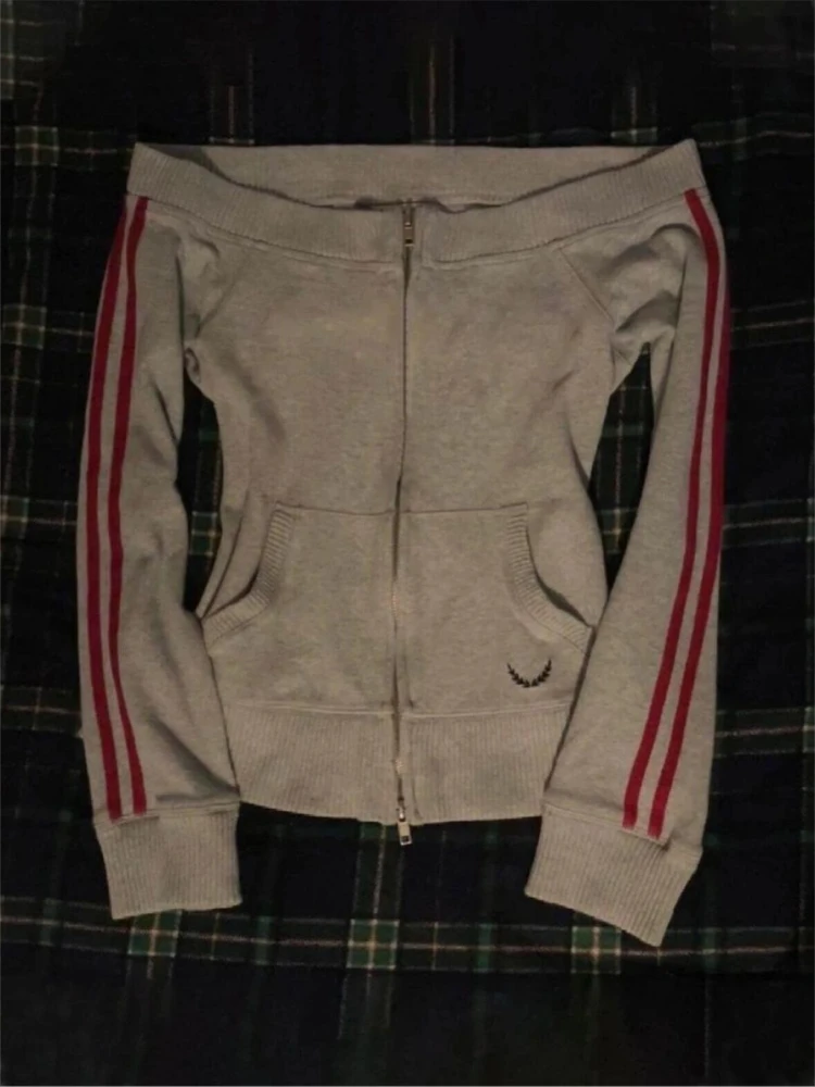하라주쿠 스포츠 streetwear 클래식 탑 패션 의류 여성 y2k 세련된 스트레이트 숄더 스웨터 긴 소매 자켓 코트