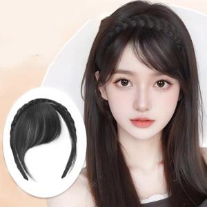 합성 가발 시뮬레이션 보이지 않는 이마 스큐 앞머리 헤어 밴드 여성 자연 트위스트 머리띠 가짜 앞머리 머리띠
