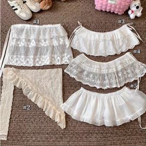 Y2K 미니 스커트 여성 하라주쿠 미적 흰색 Tulle 붕대 스커트 일본 빈티지 로리타 레이스 트림 미니 스커트 매칭 바지