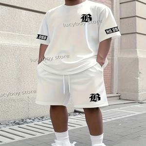 LB 인쇄 스포츠 티셔츠 + 반바지 정장 세트 남성 남성 럭셔리 Tracksuit 복장 여름 대형 tracksuit 2 조각 세트 남성 의류