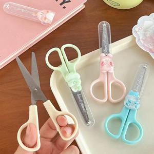 1pcs 투명 보호 커버와 귀여운 마카롱 컬러 어린이 둥근 머리 안전 수제 가위