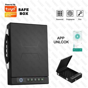 생체 인식 기술 휴대용 총 안전 상자 Tuya APP 암호 지문 키 잠금 해제 냉간 압연 강철 소재 안전 보안 상자