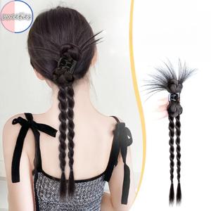 게으른 치킨 깃털 합성 포니 테일 여성용 Sweet Cool Bow Twist Braid Wig 패션 헤어 액세서리