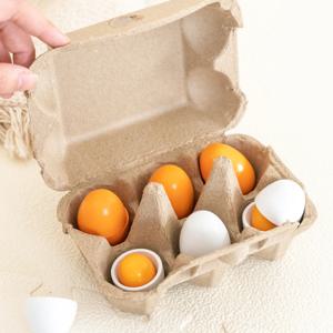 6pcs 나무 계란 장난감 계란 주방 장난감 어린이 놀이 음식 요리 주방 척 놀이 음식 아기 조기 개발 및 학습 세트