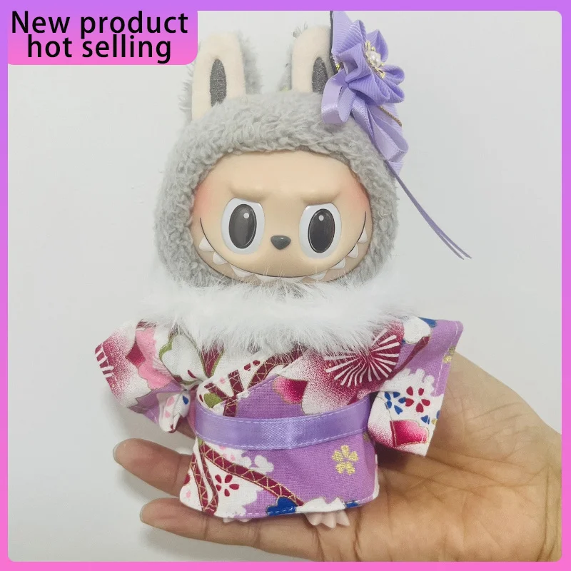 Labubu 17cm 천 일본 기모노 세트 인형 의류 모자 헤어 코트 칼라 인형 액세서리 선물에 적합