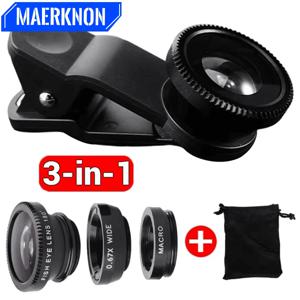 3 in 1 전화 Fisheye 렌즈 0.67X 광각 마이크로 카메라 렌즈 줌 Fish Eye 스마트 폰 Len 키트 (모든 스마트 폰용 전화 클립 포함)