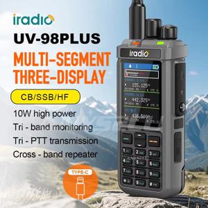Iradio UV-98PLUS 멀티 밴드 10W FM AM SSB HF 크로스 밴드 리피터 워키 토키 Type-C 충전 단파 햄 라디오