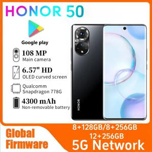 아너 50 스마트폰 글로벌 펌웨어 4300mAh 8GB 램 256GB 저장용량 6.57인치 화면 2340x1080HD 32+108MP 5G 네트워크 중고 휴대폰