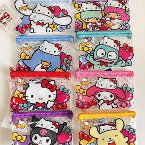 Sanrio 헬로 키티 50 주년 기념 PVC 방수 보관 가방 Cinnamoroll Kuromi 멜로디 코인 립스틱 지갑 미니 카드 가방 선물