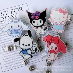 Sanrio 헬로 키티 Kuromi 확장 가능한 배지 릴 홀더 간호사 의사 학생 이름 태그 및 Id Holde 액세서리 크리스마스 선물
