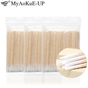 300pcs 일회용 초소형 면봉 린트 프리 마이크로 브러쉬 나무 면봉 면봉 속눈썹 연장 접착제 제거 도구