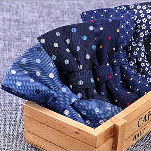 브랜드 뉴 100% 마이크로 화이버 Bowtie 짠 도트 체크 스트립 보우 타이 나비 웨딩 드레스 남성 정장 도트 개 나비 블루