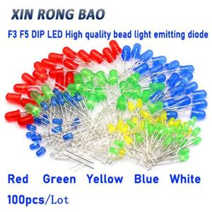 100PCS F3 F5 LED 녹색 빨간색 노란색 파란색 흰색 노란색 슈퍼 밝은 DIP 5MM 3MM 고품질 구슬 발광 다이오드