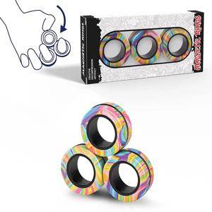 3pcs 손가락 자기 반지 다채로운 Fidget 장난감 세트 스트레스 불안 구호 치료를 완화하기위한 성인 자석 회 전자 반지