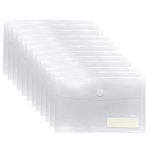 12pcs A5 후크 & 루프 클로저가있는 대형 플라스틱 투명 봉투 폴더 라벨 포켓이있는 15x25cm 송장 영수증 현금 주최자