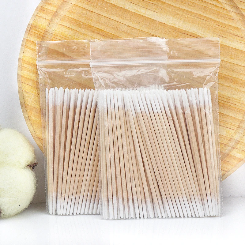 100/300 Pcs 일회용 초소형 면봉 브러시 린트 프리 마이크로 우드 메이크업 브러쉬 속눈썹 연장 접착제 제거 도구