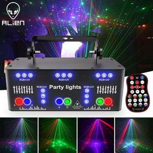 외계인 21 홀 RGB 파티 DJ 디스코 빔 패턴 무대 레이저 광 프로젝터 RGB UV LED 스트로브 사운드 파티 휴일 웨딩 램프