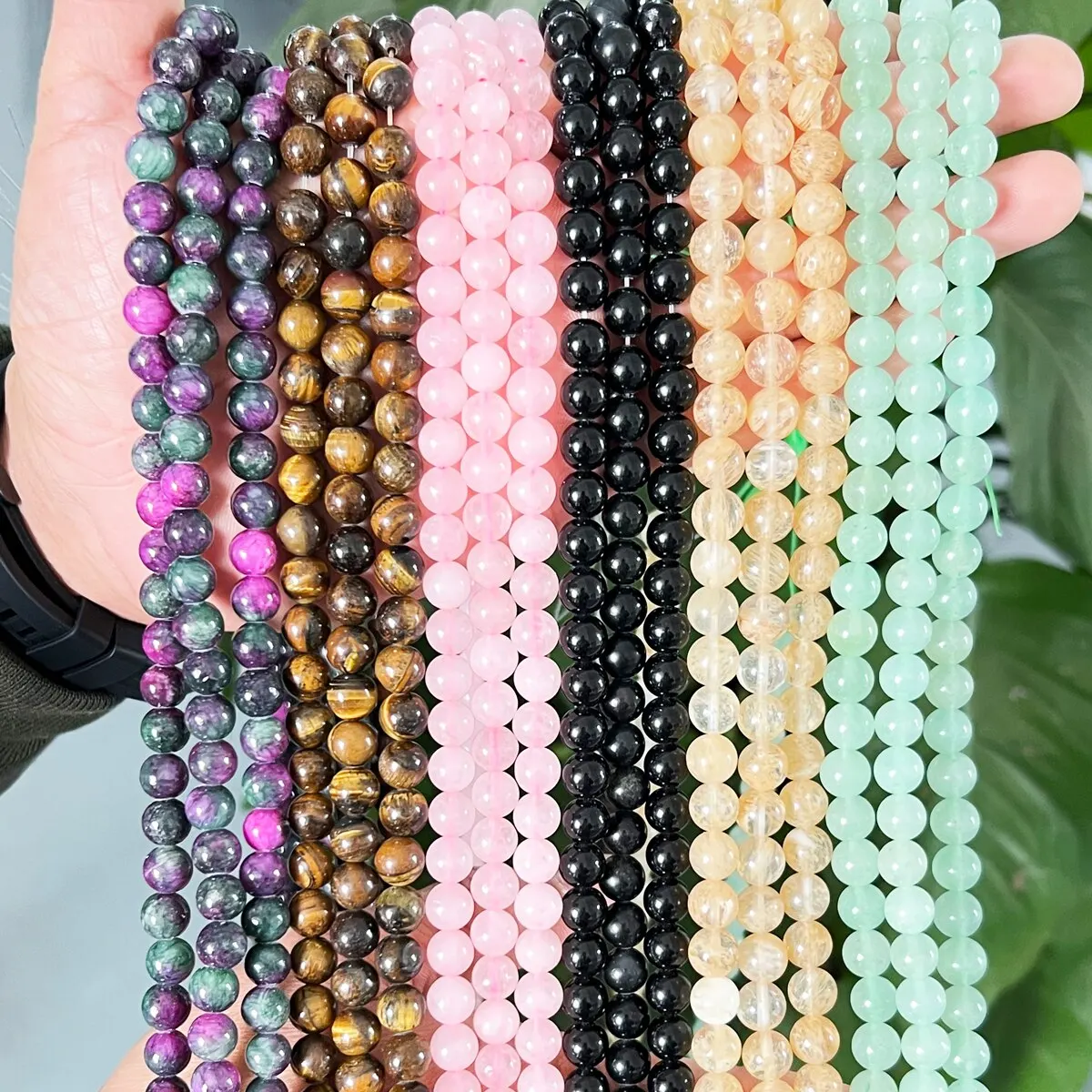 1 가닥 45pcs 천연 석재 로즈 쿼츠 타이거 아이 블랙 흑요석 비즈 쥬얼리 만들기 DIY 팔찌 목걸이