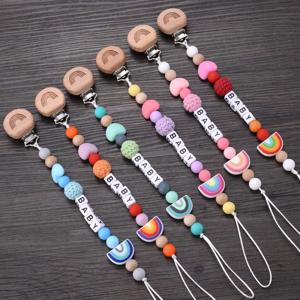 개인화 된 이름 젖꼭지 클립 홀더 아기 실리콘 무지개 젖꼭지 홀더 체인 아기 수제 더미 클립 Teether 선물 맞춤