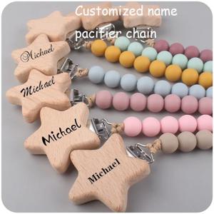 사용자 정의 이름 나무 맞춤형 아기 젖꼭지 체인 실리콘 구슬 더미 젖꼭지 홀더 가드 Teether 펜던트 신생아 선물 물건