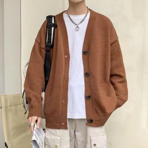 가을 겨울 남성 캐주얼 v 넥 카디건 스웨터 솔리드 컬러 긴 소매 겉옷 싱글 브레스트 남성 루즈 니트 코트