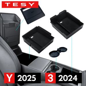 Tesla New Model Y Launch 2025 Model 3 Highland 2024 자동차 전면 및 후면 센터 콘솔 팔걸이 숨겨진 보관함 워터 컵 패드