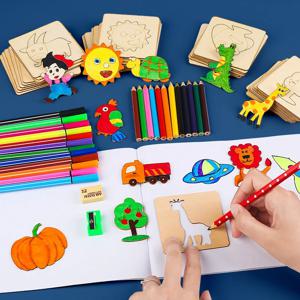20pcs 몬테소리 어린이 드로잉 장난감 나무 DIY 그림 스텐실 세트 공예 장난감 색칠 퍼즐 교육 장난감 어린이 선물