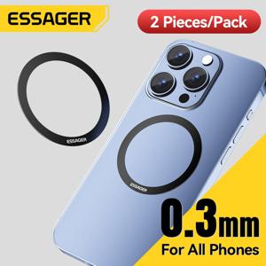 Essager 2PCS Magsafe iPhone 15 14 13 12Pro 안드로이드 폰용 자기 금속 링 무선 충전기 스탠드 용 플레이트 스티커 링