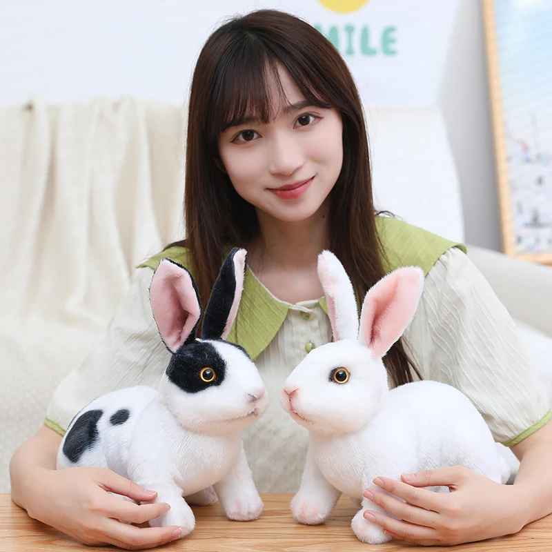 20cm 시뮬레이션 귀여운 토끼 플러시 모피 현실적인 카와이 동물 부활절 토끼 토끼 장난감 모델 선물 홈 인테리어