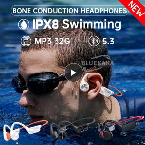 2025년 신제품 골전도 무선 헤드폰 IPX8 방수 수영용 헤드셋 32GB RAM MP3 플레이어 블루투스 5.4 마이크 내장 음악 이어폰 스포츠 러닝용