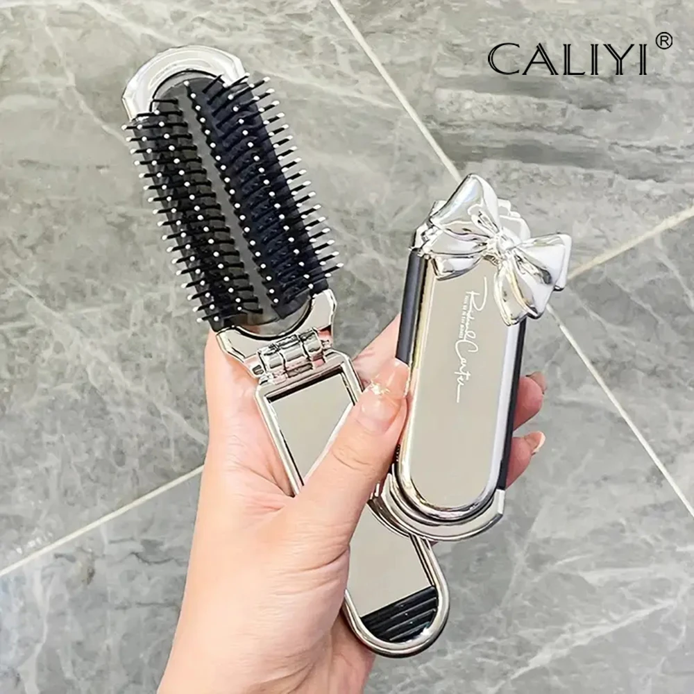 CALIYI 1PCS 접이식 미니 포켓 헤어 빗 거울 휴대용 마사지 빗 브러시 살롱 여행 야외 메이크업 스타일링 도구