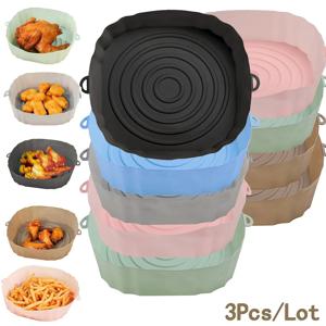 3Pcs 에어 프라이어 베이킹 트레이 프라이드 치킨 바구니 매트 에어 프라이어 오븐 실리콘 냄비 라운드 교체 그릴 팬 액세서리