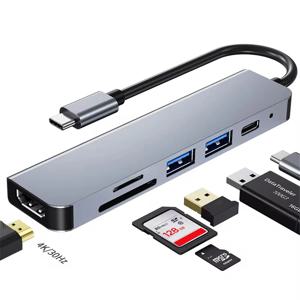 USB 3.0 Type-C 허브-4K HDMI 어댑터 Thunderbolt 3 RJ45 USB C 허브 MacBook Pro M3 M2 Air 13 2022 2021 용 VGA TF SD 리더 슬롯