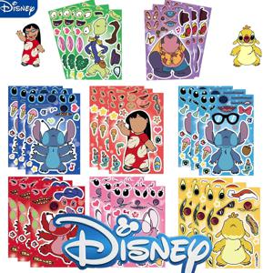 8/16/32Pcs Lilo Stitch 얼굴 퍼즐 스티커 만들기 어린이를위한 디즈니 나만의 DIY 게임 만들기 어린이 만화 퍼즐 장난감 선물