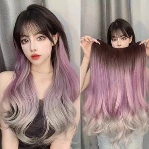 합성 긴 곱슬 클립 인 헤어 익스텐션, 파리 페인트 물결 패턴 가발 조각, 볼륨 증가, 푹신한 옴브레 헤어피스