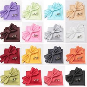 여러 가지 빛깔의 Bowtie 포켓 스퀘어 커프스 단추 세트 클래식 솔리드 컬러 Bowtie 웨딩 파티 공식 선물 Plaids 목 나비 넥타이 조정