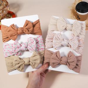 3Pcs 소녀 케이블 니트 터번 아기 활 머리띠 어린이를위한 탄성 어린이 헤어 밴드 신생아 유아 Headwrap 헤어 액세서리