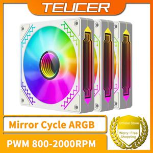 TEUCER Prism12025 PC 케이스 팬 120mm 5V 3Pin ARGB 순환 거울 조명 효과 PWM 800 ~ 2000RPM 냉각 팬 3개 세트