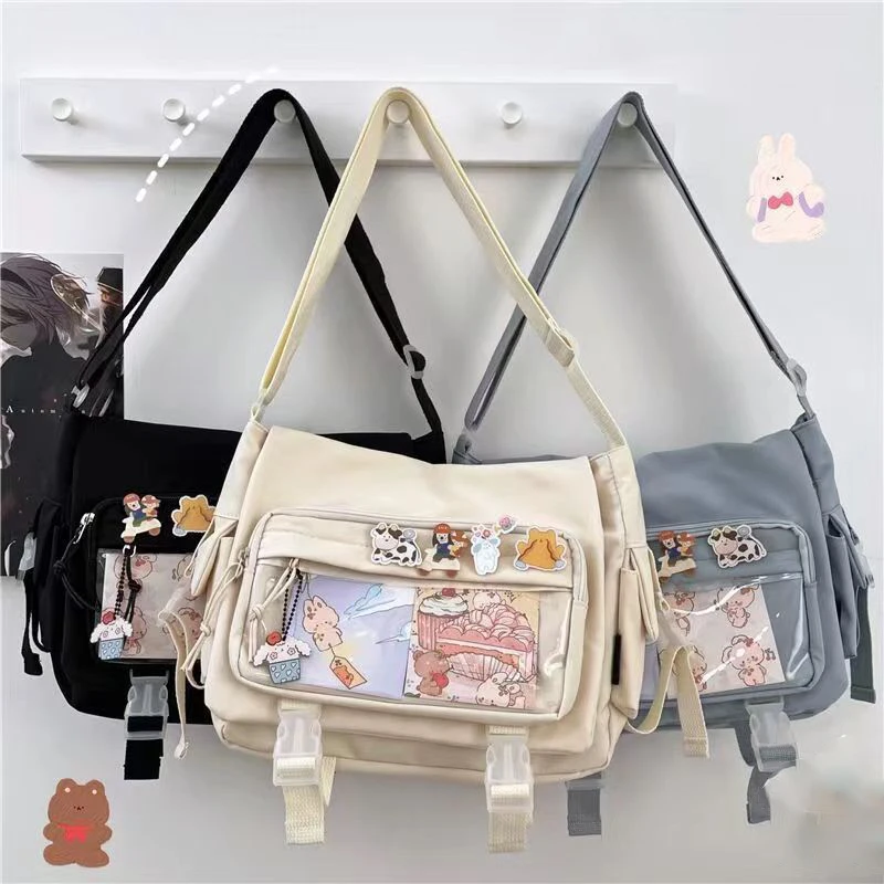 일본식 Kawaii Itabag for Dolls 대형 핸드백 십대 소녀를위한 새로운 나일론 학교 가방 토트 숄더 백 JK 크로스 바디 백