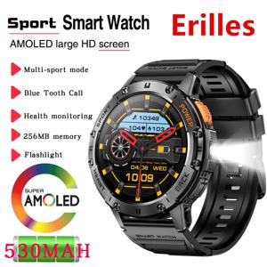 화웨이 Xiaomi 새로운 AMOLED 스마트 시계 남자 손전등 스포츠 방수 피트니스 트래커 블루투스 통화 Smartwatch Man + Box