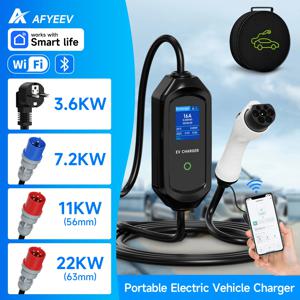 AFYEEV GB/T 휴대용 EV 충전기 전기 자동차 충전기 EVSE 충전 케이블 WiFi Bluetooth APP 제어 3.6KW/7.2KW/11KW/22KW