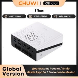 CHUWI UBox 미니 PC 라이젠 6600H 프로세서, 6 코어 AMD CPU, 16GB RAM, 512GB SSD, 윈도우 11 데스크탑 컴퓨터 PC, 4K 장식 와이파이 6 PC