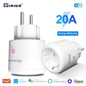 GIRIER Tuya 스마트 Wifi 플러그 EU, 전력 모니터링 20A 스마트 소켓 콘센트 4200W Alexa Hey Google Yandex Alice와 호환 가능