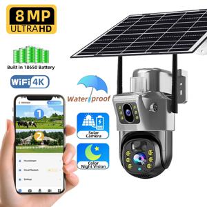 V380 Pro 8MP 4G 태양광 카메라 듀얼 렌즈 양방향 오디오 야외 IP66 방수 내장 배터리 보안 CCTV 4K HD 네트워크 카메라