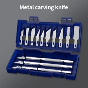 블루 박스 메스 스틸 블레이드 조각 칼, 나무 종이 커터, 공예 예술 드로잉 DIY 수공구, 13 개