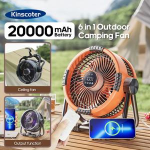 새로운 6 in 1 야외 캠핑 팬 20000mAh 충전식 휴대용 무선 텐트 천장 팬 4. 후크 및 LED 조명으로 속도 조절 가능 New 6 in 1 Outdoor Camping Fan 20000mAh Rechargeable Portable Wireless Tent Ceiling Fan 4 Speed Adjustment with Hook & LED Light