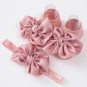 2Pcs 아기 활 머리띠 양말 세트 유아 소녀 솔리드 컬러 Bowknot 탄성 헤어 밴드 터번 소프트 안티-슬립 양말 키즈 액세서리