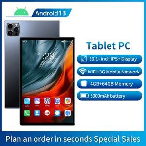 새로운 10.1인치 안드로이드 13 태블릿 PC 구글 플레이 옥타 코어 듀얼 카메라 듀얼 SIM 3G 전화 통화 와이파이 태블릿 4GB 램 64GB 롬