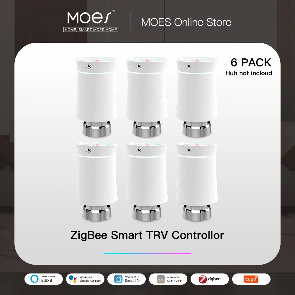 MOES ZigBee3.0 TRV 새로운 라디에이터 액추에이터 밸브 Tuya 스마트 프로그래밍 가능 온도 조절기 온도 히터 Alexa 음성 제어