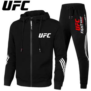 UFC 뉴 프론티어 남성 캐주얼 스포츠 세트 패션 지퍼 재킷 러닝 여성 남성 스포츠 세트 UFC 프린트 아웃도어 후드 세트